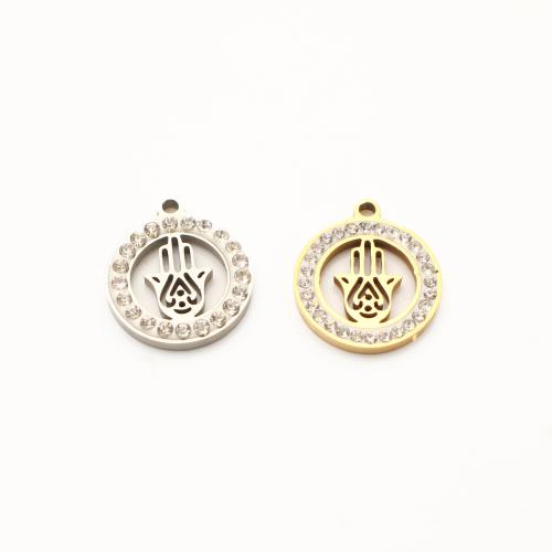 Colgantes de Acero Inoxidable, acero inoxidable 304, Hamsa, chapado, Bricolaje & con diamantes de imitación & hueco, más colores para la opción, 18x15x2mm, 20PCs/Grupo, Vendido por Grupo