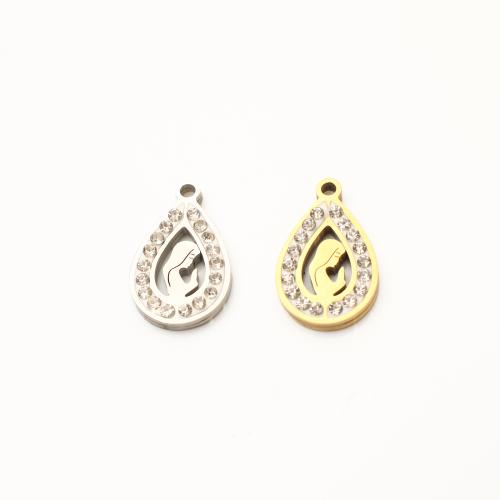 Stainless Steel Pendants, 304 Stainless Steel, Teardrop, plated, DIY & with rhinestone & hollow, more colors for choice, 18x12x2mm, 20PCs/Lot, Sold By Lot
