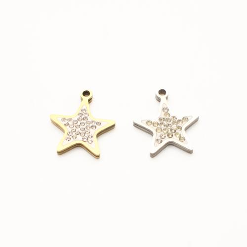 Stainless Steel Pendants, 304 Stainless Steel, Star, plated, DIY & with rhinestone, more colors for choice, 17x15x2mm, 20PCs/Lot, Sold By Lot
