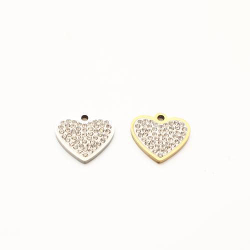 Stainless Steel Heart Pendants, 304 Stainless Steel, plated, DIY & with rhinestone, more colors for choice, 12x13x2mm, 20PCs/Lot, Sold By Lot