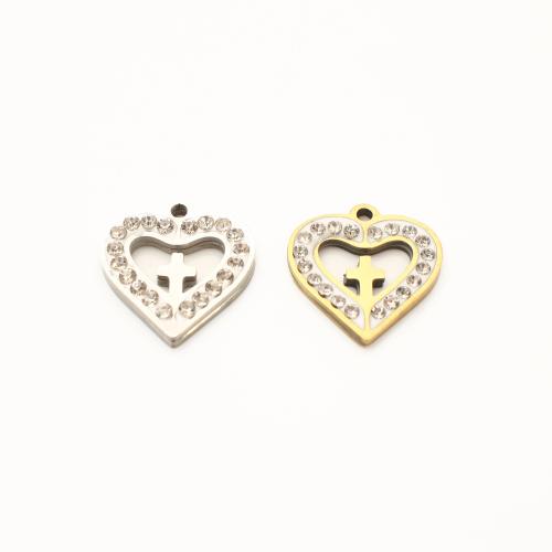 Stainless Steel Heart Pendants, 304 Stainless Steel, plated, DIY & with rhinestone & hollow, more colors for choice, 17x16x2mm, 20PCs/Lot, Sold By Lot