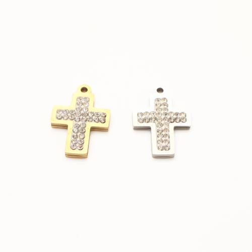 Stainless Steel Cross Pendants, 304 Stainless Steel, plated, DIY & with rhinestone, more colors for choice, 19x13x2mm, 20PCs/Lot, Sold By Lot