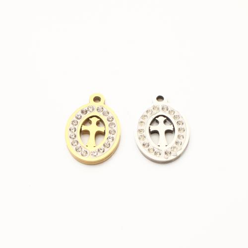 Stainless Steel Cross Pendants, 304 Stainless Steel, plated, DIY & with rhinestone & hollow, more colors for choice, 16x13x2mm, 20PCs/Lot, Sold By Lot