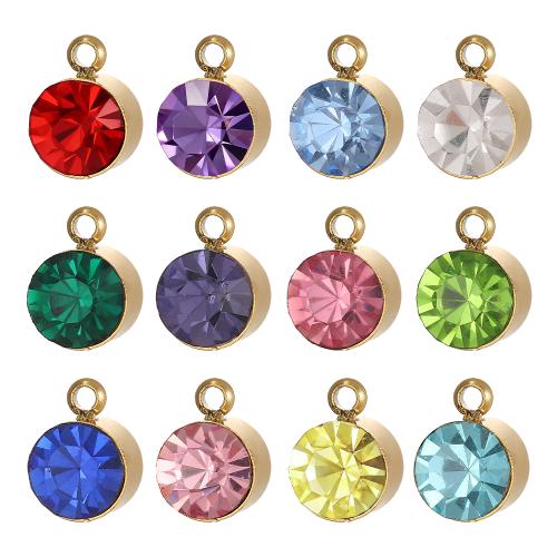 Pendentif strass, Acier inoxydable 304, Rond, Placage de couleur d'or, DIY & avec strass, plus de couleurs à choisir, 50mm, Vendu par PC