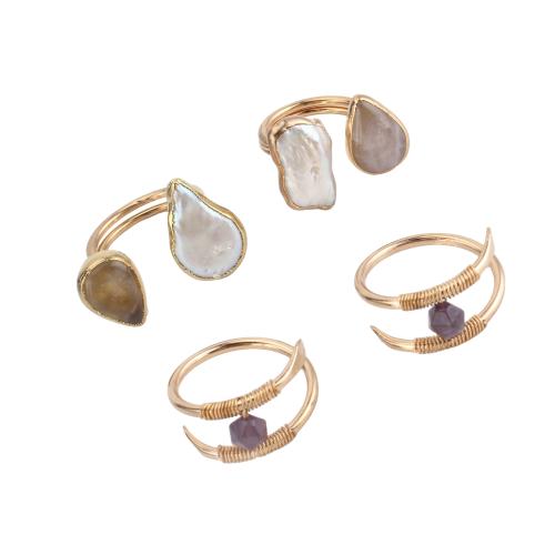 Gemstone Cuff Finger Ring, with Freshwater Shell & Tibetan Style, gold color plated, Unisex & different styles for choice, Sold By PC