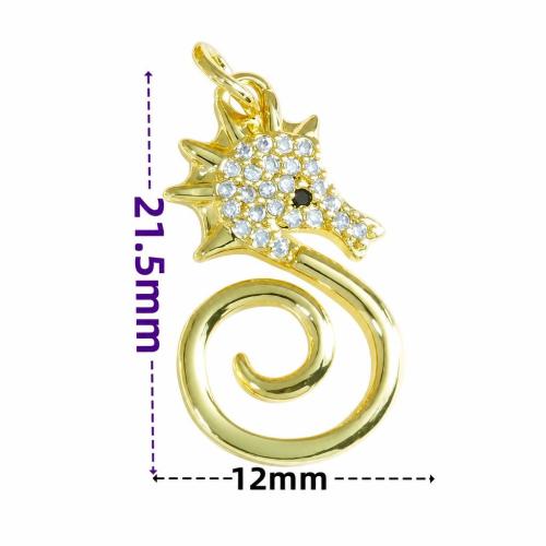 Messing Schmuck Anhänger, Seepferd, goldfarben plattiert, DIY & verschiedene Stile für Wahl & Micro pave Zirkonia & Emaille, verkauft von PC