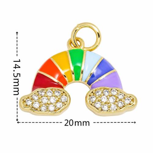 Colgantes de la joyería de cobre amarillo, metal, Arco de iris, chapado en color dorado, Bricolaje & diferentes estilos para la opción & micro arcilla de zirconia cúbica & esmalte, Vendido por UD