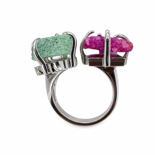alliage de zinc Cuff Bague, avec Agate, Placage, bijoux de mode & unisexe, Couleur aléatoire, 29x29mm, Vendu par PC