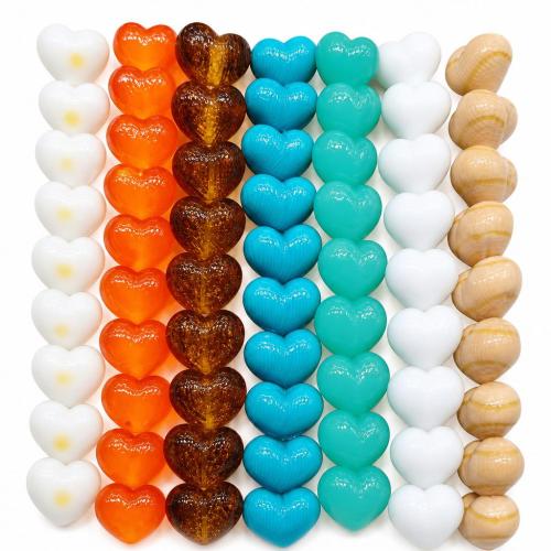 Lampwork Beads, Heart, hand drawing, DIY, more colors for choice, 12mm, 25PCs/Bag, Sold By Bag