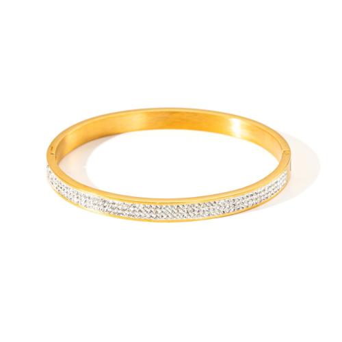 304 Stainless Steel Bangle, 18K gold plated, different styles for choice & for woman & with rhinestone, Sold By PC