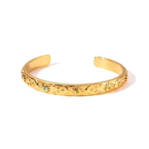 304 Stainless Steel Cuff Bangle, Vacuum Ion Plating, for woman & with rhinestone, more colors for choice, Inner Diameter:Approx 60mm, Sold By PC