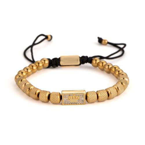 Acier inoxydable 304 bracelet, avec cordon de polyester & laiton, Placage, bijoux de mode & styles différents pour le choix & pavé de micro zircon & pour homme, Vendu par PC