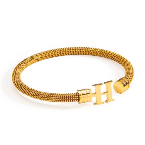 Titanium Steel Cuff Bangle, Alphabet Letter, gold color plated, Unisex & different styles for choice, Inner Diameter:Approx 63mm, Sold By PC