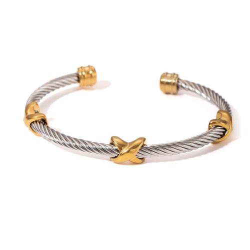 Titanium Steel Bangle, with Plastic Pearl, plated, fashion jewelry & Unisex & different styles for choice & with rhinestone, Inner Diameter:Approx 60mm, Sold By PC
