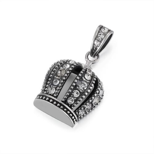 Titanium Steel Pendants, Crown, vintage & DIY & with rhinestone & hollow, 30x29mm, Sold By PC