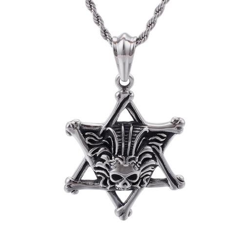 Titanium Steel Pendants, Hexagram, vintage & DIY & with skull pattern, original color, 45x40mm, Sold By PC