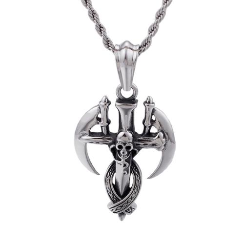 Titanium Steel Pendants, Sword, vintage & DIY & with skull pattern, original color, 43x32mm, Sold By PC