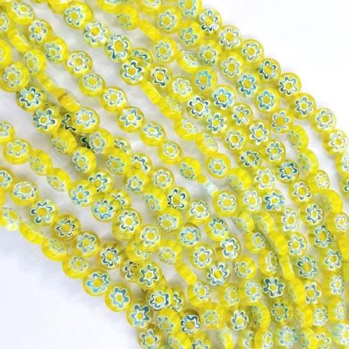 Lampwork Beads, Flat Round, DIY & different size for choice & with flower pattern, more colors for choice, Sold By Strand