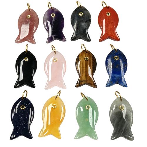 Gemstone Jewelry Pendants, Fish, DIY & different materials for choice & with rhinestone, 20x40x6mm, Sold By PC