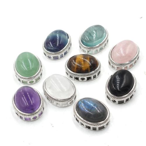 Gemstone Jewelry Pendants, with Tibetan Style, Flat Oval, plated, DIY & different materials for choice, 17x22mm, Sold By PC