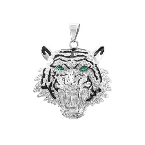 Titanium Steel Pendants, Tiger, DIY & different styles for choice & enamel & with rhinestone, original color, 56x53mm, Sold By PC