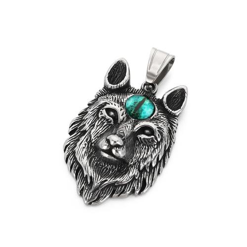 Titanium Steel Pendants, with Cats Eye, Wolf, vintage & DIY, more colors for choice, 43x29mm, Sold By PC