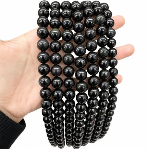 Natural Black Obsidian Beads, Round, DIY & different size for choice, rainbow colors, Sold Per Approx 38 cm Strand
