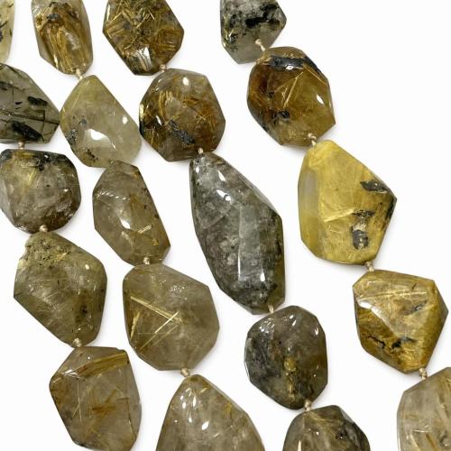 Natural Quartz Jewelry Beads, Rutilated Quartz, Nuggets, polished, DIY & faceted, gold, beads size 10-20x11-25MM, Sold Per Approx 38 cm Strand
