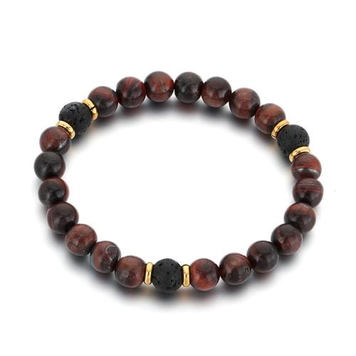 Tiger Eye Bracelet, with Elastic Thread & Lava, Round, handmade, fashion jewelry & Unisex, more colors for choice, Length:Approx 7 Inch, Sold By PC