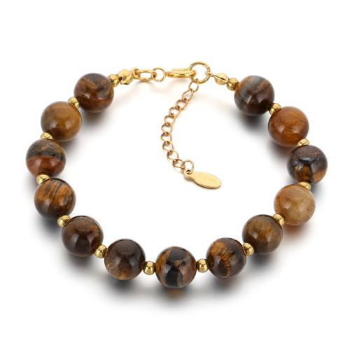 Tiger Eye Bracelet, with 304 Stainless Steel, Round, handmade, fashion jewelry & Unisex, more colors for choice, Length:Approx 20 cm, Sold By PC