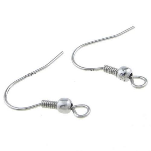 Stainless Steel Hook Earwire, 316 Stainless Steel, with loop, original color, 20mm, 0.7mm, Hole:Approx 2.2mm, Sold By PC
