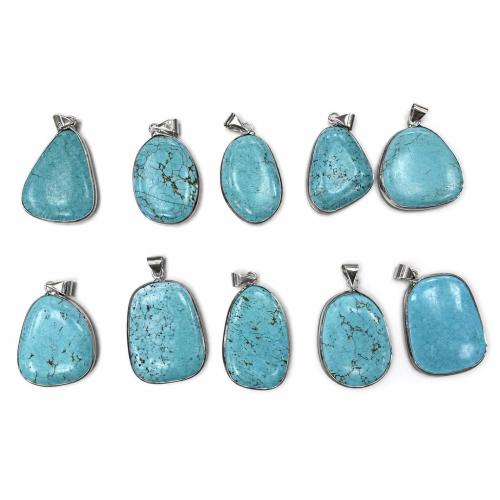 Turquoise Pendant, Natural Turquoise, with Tibetan Style, plated, DIY, length 34-48mm, width 22-32mm, thickness 7-10mm, 10PCs/Lot, Sold By Lot