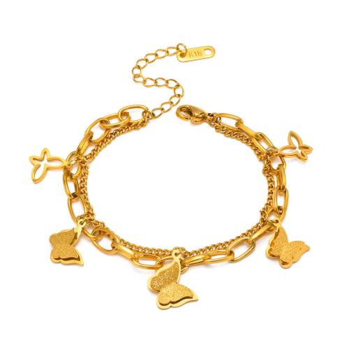 Acier inoxydable 304 bracelet, avec 5cm chaînes de rallonge, papillon, Placage, Double couche & pour femme, plus de couleurs à choisir, Longueur:Environ 16 cm, Vendu par PC