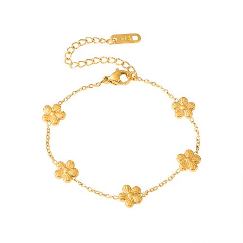 304 Stainless Steel Bracelet, with 5cm extender chain, Flower, gold color plated, fashion jewelry & for woman, Length:Approx 16 cm, Sold By PC