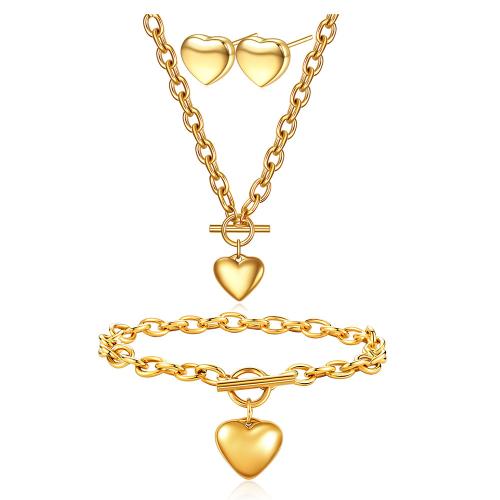 304 Stainless Steel Bracelet and Necklace, Heart, plated, different styles for choice & for woman, Sold By PC