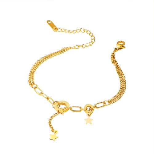 304 Stainless Steel Bracelet, with 5cm extender chain, Star, gold color plated, fashion jewelry & for woman, Length:Approx 16 cm, Sold By PC