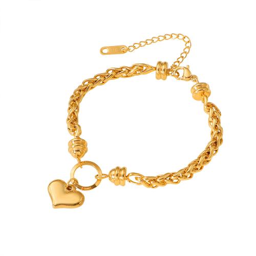 304 Stainless Steel Bracelet, with 5cm extender chain, Heart, gold color plated, fashion jewelry & for woman, Length:Approx 16 cm, Sold By PC