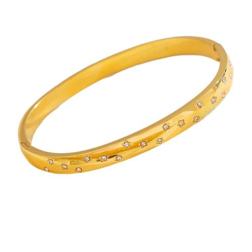 Acier inoxydable 304 bracelet ordinaire, Placage de couleur d'or, bijoux de mode & pavé de micro zircon & pour femme, 6mm, Diamètre intérieur:Environ 60mm, Vendu par PC