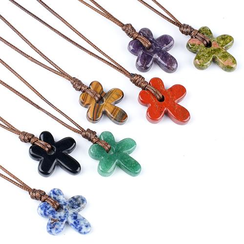 pierre gemme collier, avec corde de cire, fleur, gravé, bijoux de mode & différents matériaux pour le choix & unisexe, Longueur:Environ 39 cm, Vendu par PC
