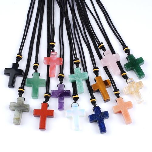 Gemstone Necklace, with Polyester Cord, Cross, polished, fashion jewelry & different materials for choice & Unisex, Length:Approx 32 cm, Sold By PC