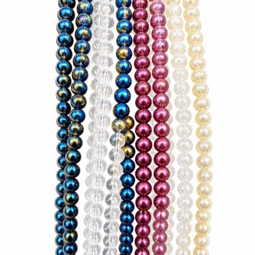 Glass Jewelry Beads, Round, plated, DIY & different size for choice, more colors for choice, Sold Per Approx 38 cm Strand