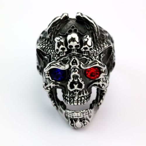 304 Stainless Steel Finger Ring, Skull, polished, vintage & different size for choice & for man & with rhinestone, original color, US Ring Size:8-14, Sold By PC