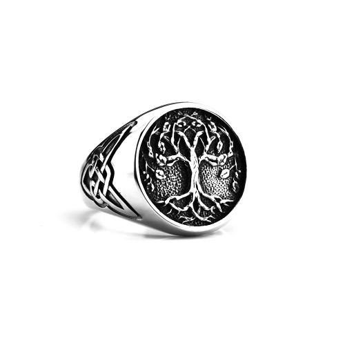 304 Stainless Steel Finger Ring, Tree, polished, vintage & different size for choice & for man, original color, US Ring Size:7-13, Sold By PC