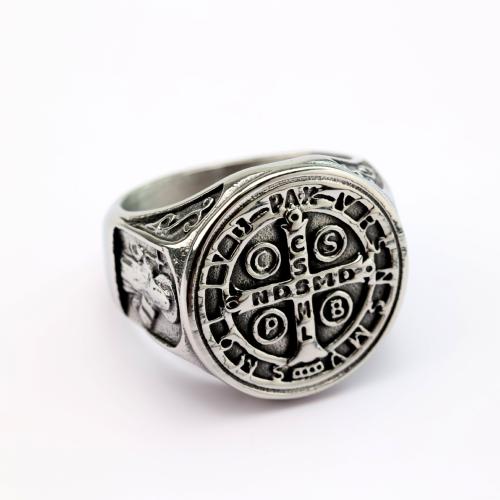 304 Stainless Steel Finger Ring, polished, vintage & with cross pattern & different size for choice & for man, original color, US Ring Size:7-13, Sold By PC