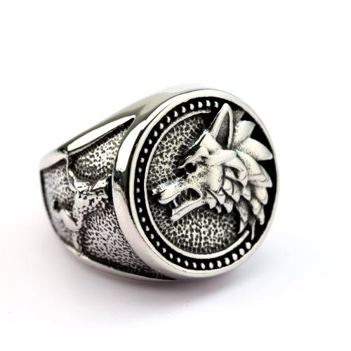 304 Stainless Steel Finger Ring, Wolf, polished, vintage & different size for choice & for man, original color, US Ring Size:7-13, Sold By PC