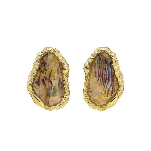 Shell Earrings, Brass, with Shell, irregular, plated, vintage & fashion jewelry, more colors for choice, 23x35mm, Sold By Pair