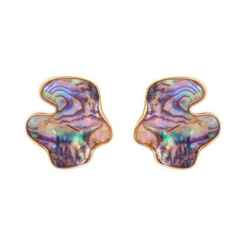 Shell Earrings, Brass, with Abalone Shell, irregular, gold color plated, vintage & fashion jewelry, more colors for choice, 22x24mm, Sold By Pair
