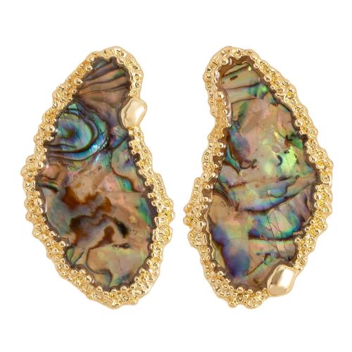 Shell Earrings, Brass, with Abalone Shell, irregular, gold color plated, fashion jewelry & for woman, coffee color, 21x38mm, Sold By Pair
