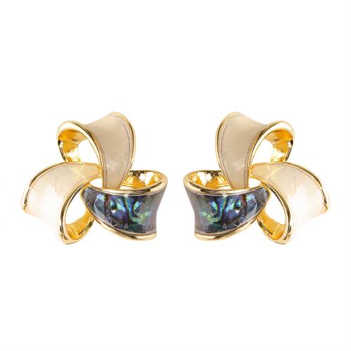 Shell Earrings, Brass, with Shell, gold color plated, fashion jewelry & for woman & enamel, mixed colors, 29x27mm, Sold By Pair