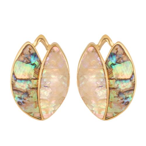 Shell Earrings, Brass, with Shell, Leaf, gold color plated, fashion jewelry & for woman, mixed colors, 23x33mm, Sold By Pair